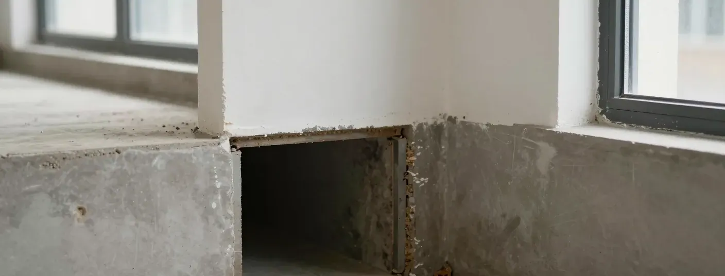Nahaufnahme einer Eintrittsstelle am Gebäudesockel