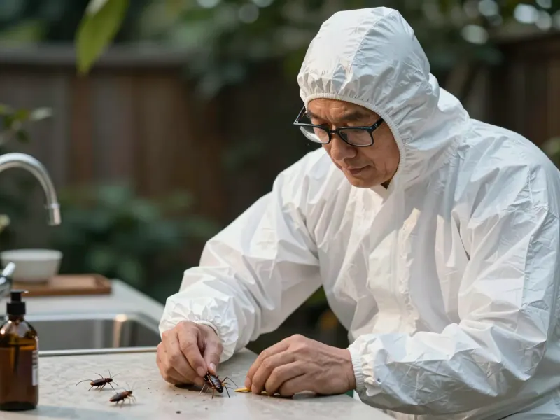 Suche nach Schabenverstecken hinter einer Küchenzeile
