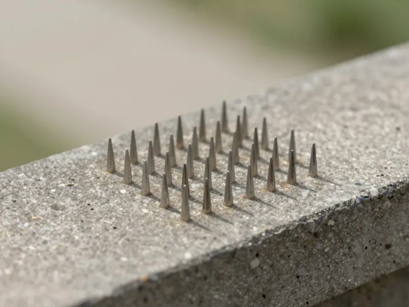 Taubenspikes aus Edelstahl auf einer Fassadenkante